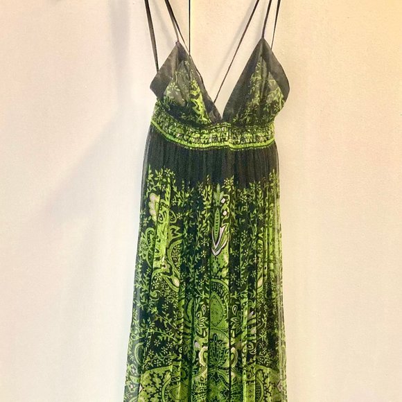 XS Bebe Green & Black Sheer, Lined Maxi Dress - Picture 5 of 15